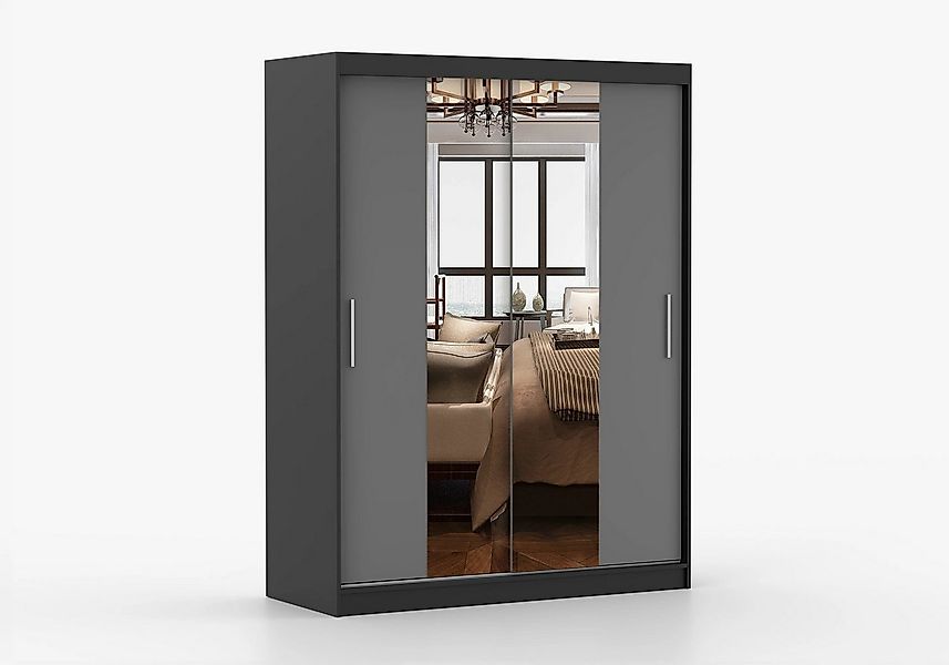 imoebel24 Schwebetürenschrank VISTA 01 150 cm - Schwarz / Grau günstig online kaufen