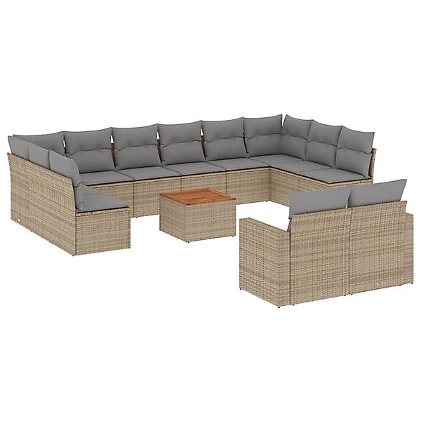 vidaXL 13-Tlg Garten-Sofagarnitur mit Kissen Beige Poly Rattan 3256689 günstig online kaufen