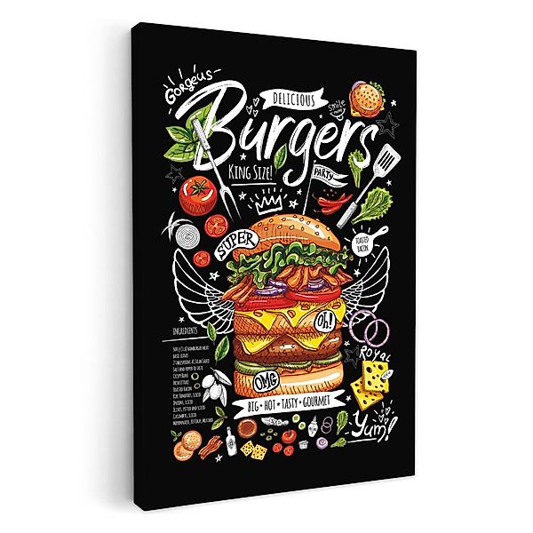OneMillionCanvasses® Leinwandbild Hamburger - Speisekarte - günstig online kaufen