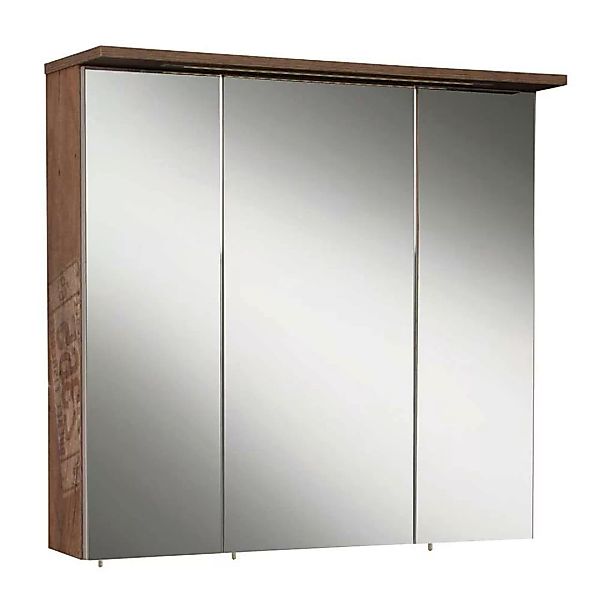 3 Türen Spiegelschrank in Holzpaletten Optik 70 cm breit günstig online kaufen