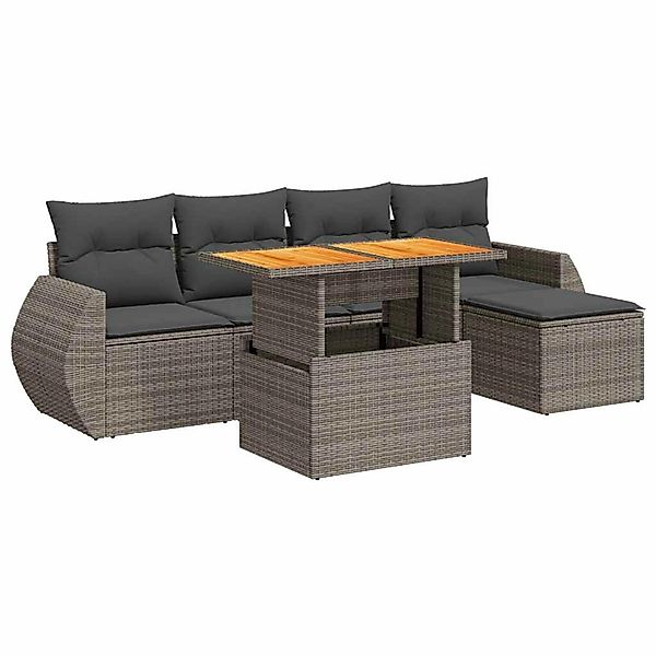 vidaXL 6-Tlg Garten-Sofagarnitur mit Kissen Grau Poly Rattan 3327252 günstig online kaufen