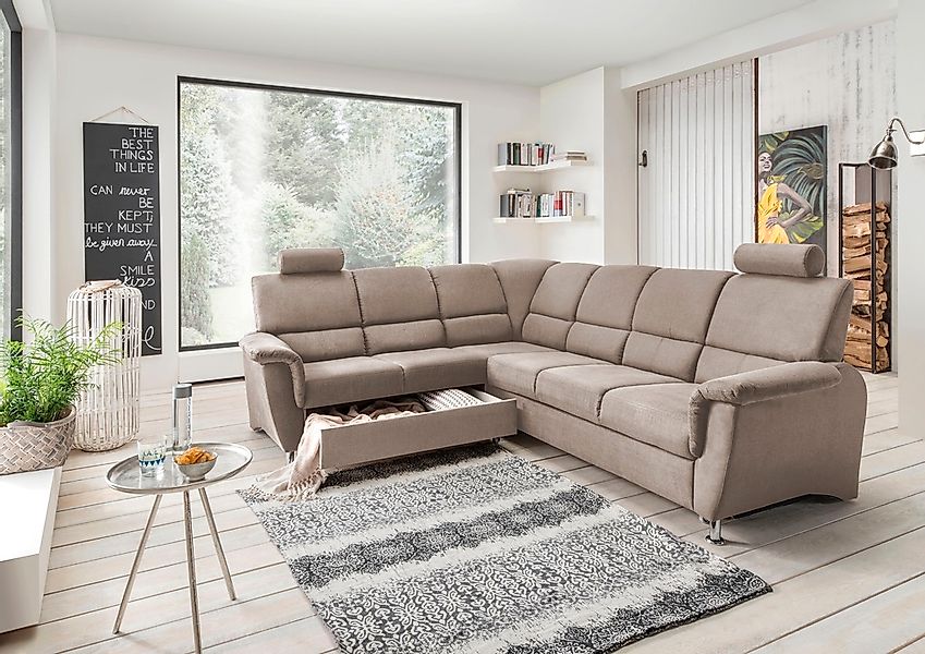 Home affaire Ecksofa »Pisa L-Form, mit Schlaffunktion, Stauraum, 2x höhenve günstig online kaufen