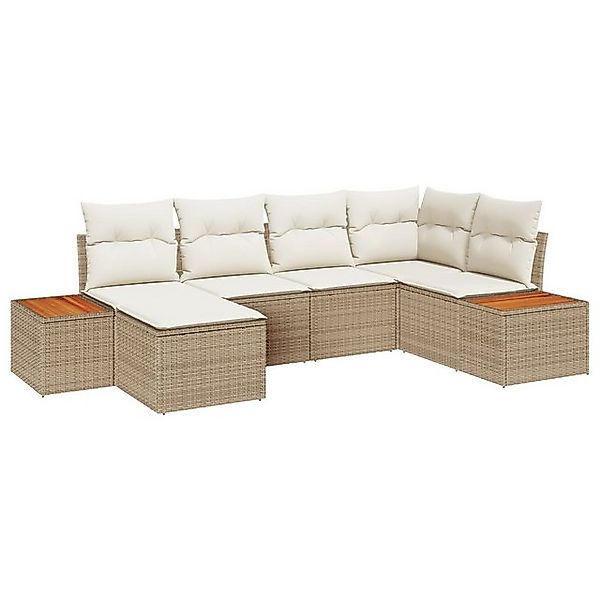 vidaXL Loungesofa 6-teiliges Garten-Sofa-Set mit Kissen Beige Poly Rattan, günstig online kaufen