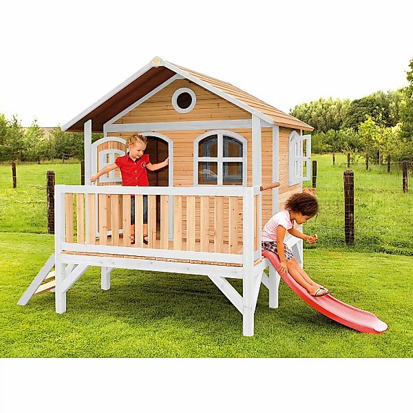 Axi Stef Spielhaus Braun - Weiß mit Grauer Rutsche 212 x 349 x 233 cm günstig online kaufen