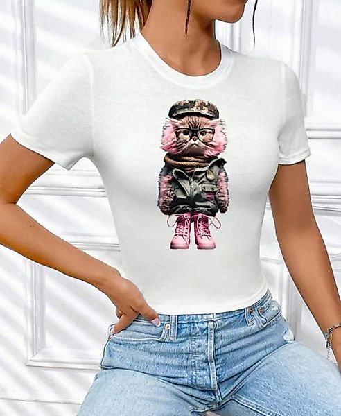 RMK T-Shirt Damen Shirt mit Print kurzarm Rundhalsshirt coole Katzen Cat Mo günstig online kaufen