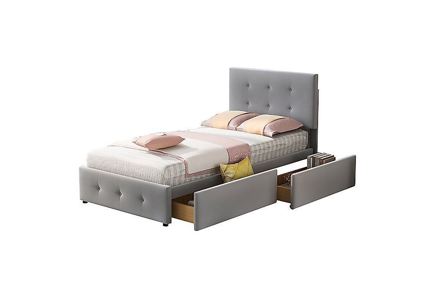 Flieks Polsterbett, Einzelbett Holzbett 2 Schubladen Samt 90x200cm günstig online kaufen