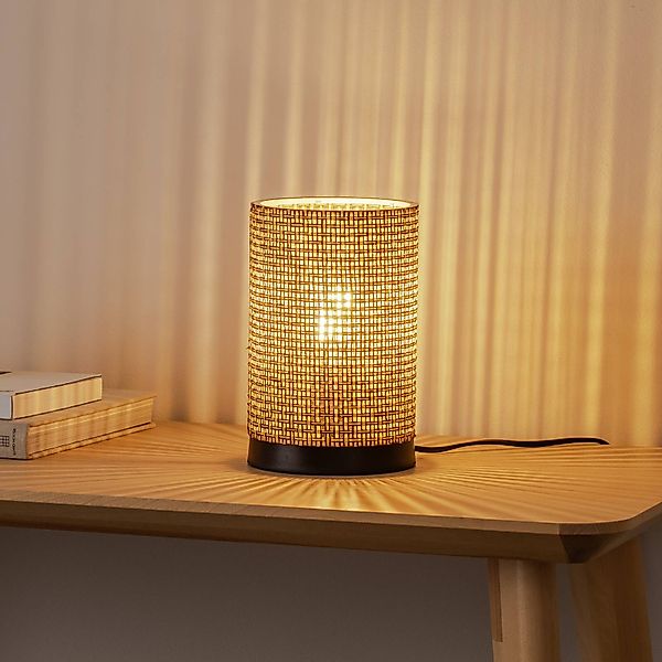 Tischleuchte Tina, braun gemustert, zylindrisch, Ø 14 cm günstig online kaufen