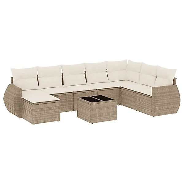 vidaXL 9-Tlg Garten-Sofagarnitur mit Kissen Beige Poly Rattan 3221767 günstig online kaufen