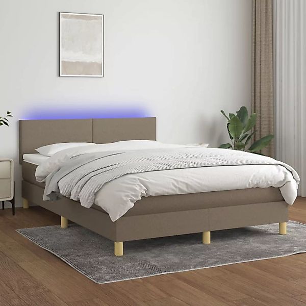 Vidaxl Boxspringbett Mit Matratze & Led Taupe 140x200 Cm Stoff günstig online kaufen