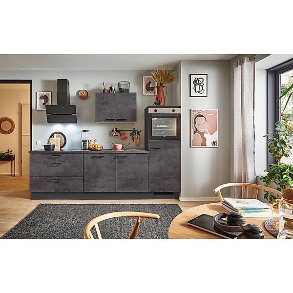 pino Küchenzeile 260 cm Beton Grafitgrau Anschlag rechts 1 Geräteschrank günstig online kaufen
