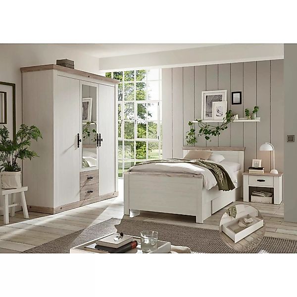 Schlafzimmer Set 4-tlg. FERNA-61 im Landhaus Design, Pinie weiß Nb. mit Abs günstig online kaufen