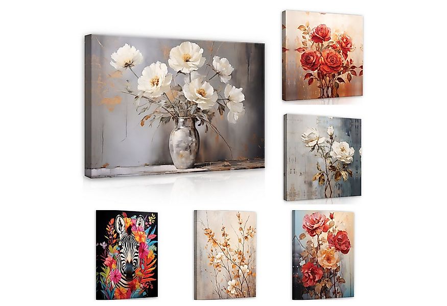 Wallarena Leinwandbild Blumen Vintage Abstrakt Wohnzimmer Schlafzimmer Wand günstig online kaufen