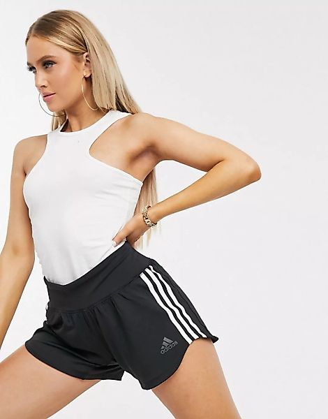 adidas Training – Schwarze Shorts aus Wbstoff mit drei Streifen günstig online kaufen