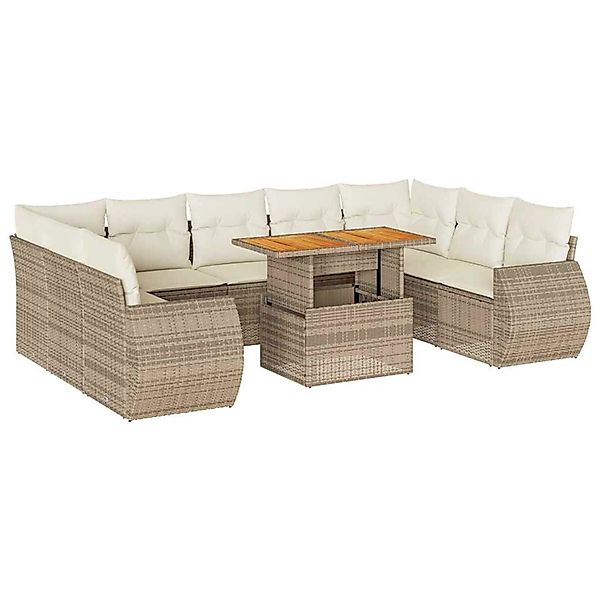 vidaXL 10-Tlg Garten-Sofagarnitur mit Kissen Beige Poly Rattan 3327306 günstig online kaufen