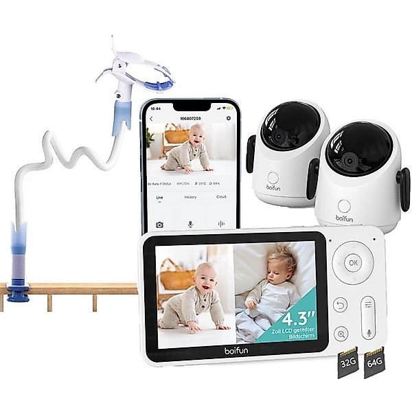 Boifun Video-Babyphone 2MP Babyphone mit Kamera 30 Stunden Akku mit 4,3 Zol günstig online kaufen