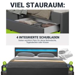 Juskys Polsterbett Lyon mit Matratze, 140x200 günstig online kaufen