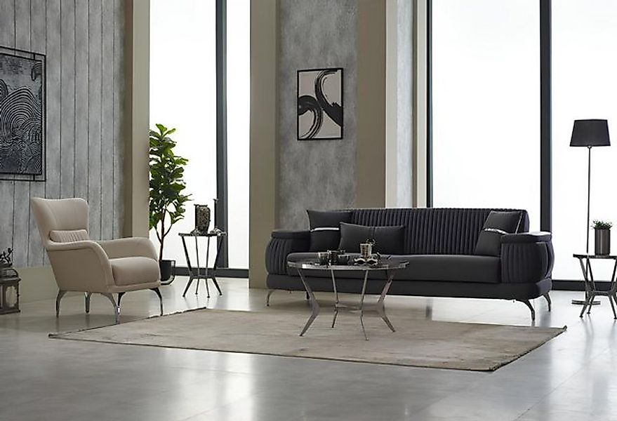 JVmoebel Sofa Sofagarnitur Dreisitzer Sofa Stoffsofa Polstersofa Grau Sesse günstig online kaufen