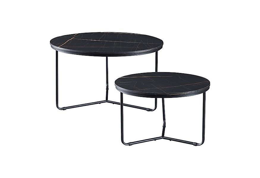 en.casa Couchtisch, »Poxdorf« Satztisch 2-tlg. rund Marmoroptik, schwarz günstig online kaufen