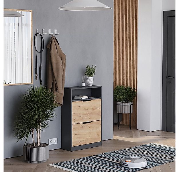 Vicco Schuhkipper Luca, Anthrazit/Goldkraft Eiche, 22 x 89.5 cm mit 2 Fäche günstig online kaufen