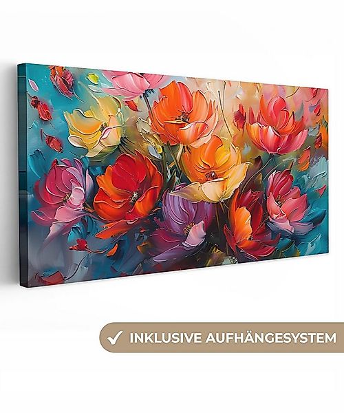 OneMillionCanvasses® Leinwandbild Panorama Blumen - Bunt - Malerei - Abstra günstig online kaufen