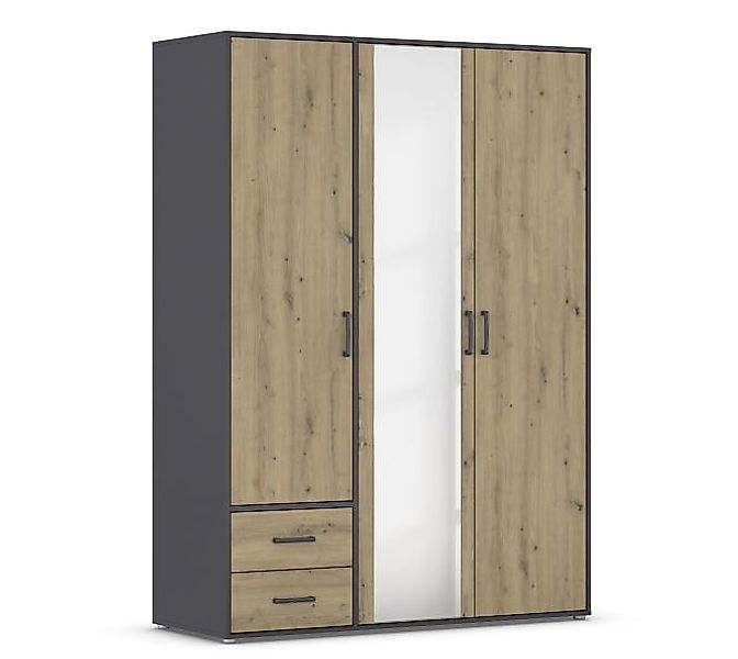 Drehtürenschrank mit Spiegel 3-türig ca. 140 cm breit Eiche Artisan / Grau günstig online kaufen