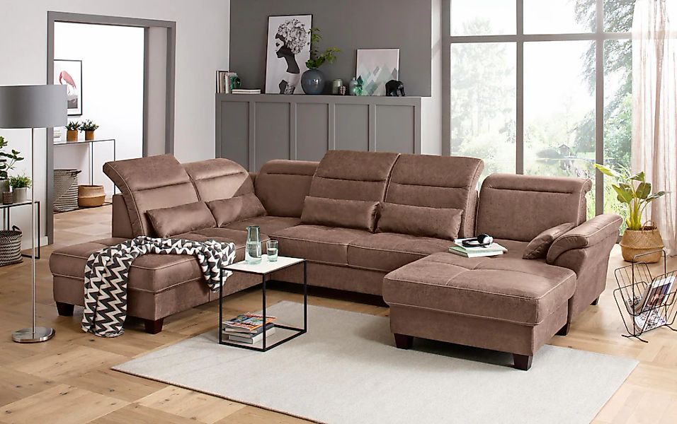 Home affaire Wohnlandschaft »Solvei U-Form« Sitztiefenverstellung und Feder günstig online kaufen