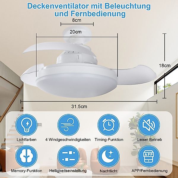 MUPOO Deckenventilator Smart Deckenventilator Glühbirne E27-Fassung günstig online kaufen