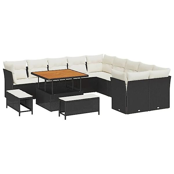 vidaXL Gartensofa-set mit Kissen 13-Tlg Schwarz und Creme Poly-Rattan 33634 günstig online kaufen