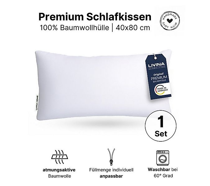 LIVINA HOME Baumwollkissen Premium Kopfkissen, 100% Baumwollbezug, 80x80, 4 günstig online kaufen