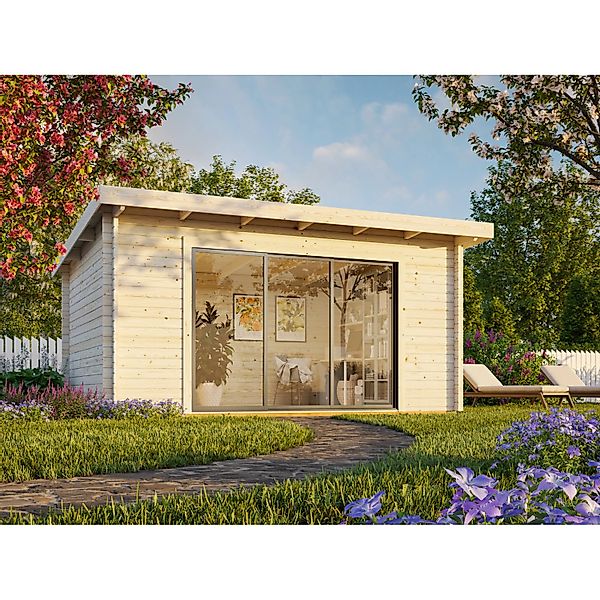 Palmako Gartenhaus Lea Slide Plus 450 x 330 cm Lackiert Weiß-Anthrazit FSC® günstig online kaufen