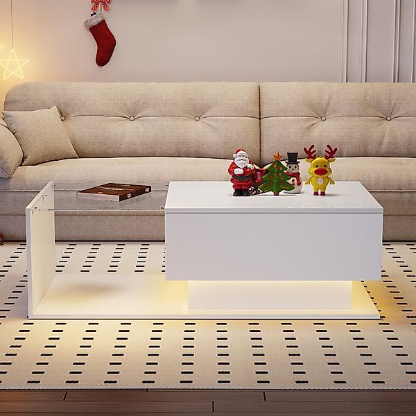 Couchtisch, Hochglanz mit nahtlos integriertes Glasplatte und LED-Beleuchtu günstig online kaufen
