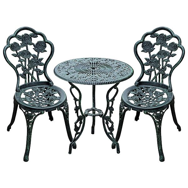 Outsunny Bistroset 3-tlg. Gartenset Gartenmöbel Antik Grün aus Gussaluminiu günstig online kaufen