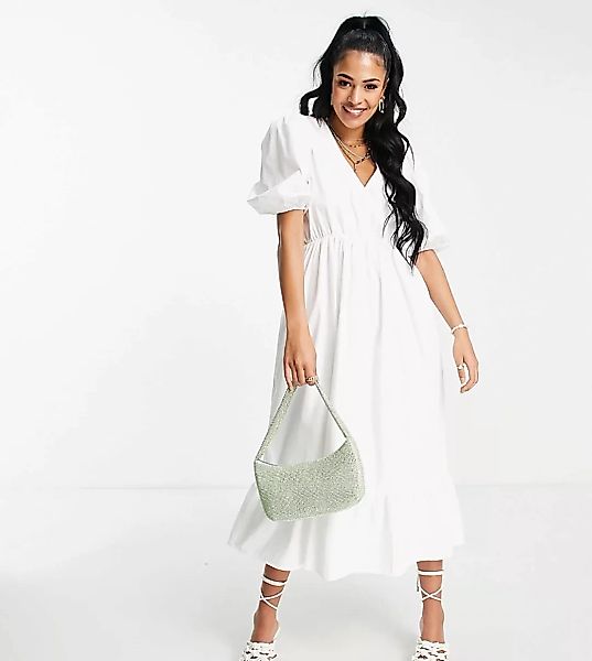 In The Style Tall x Lorna Luxe – Strukturiertes Wickelkleid mit Puffärmeln günstig online kaufen