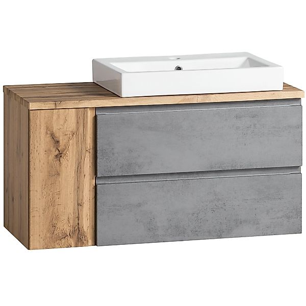 Held Möbel Waschtisch Ancona 105 cm Betongrau-Wotaneiche - Becken rechts günstig online kaufen