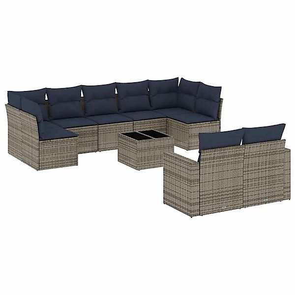 vidaXL 10-Tlg Garten-Sofagarnitur mit Kissen Grau Poly Rattan 3219421 günstig online kaufen