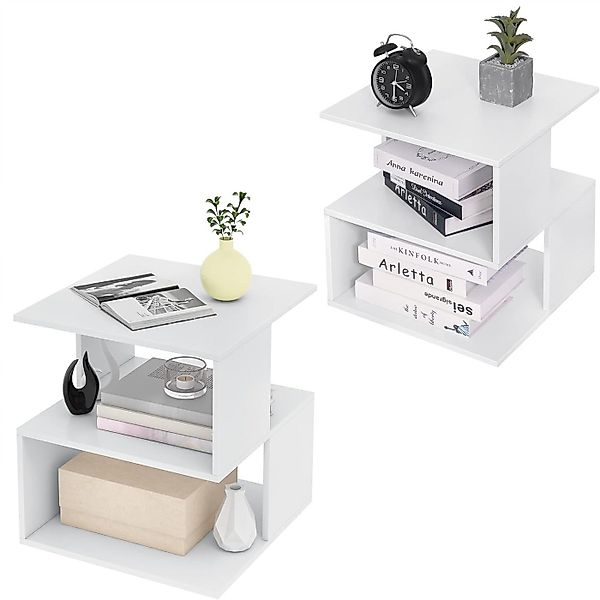 EUGAD Nachttisch (2-St), Sofatisch mit 2 Ablagen, 40x43,5x40 cm, Weiß günstig online kaufen