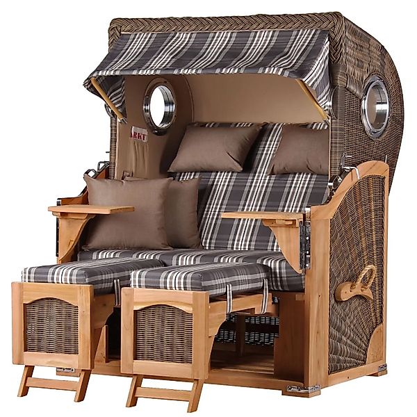 bene,iving Strandkorb Komplettset Ammersee Teak Bullauge PE Grau Modell 522 günstig online kaufen