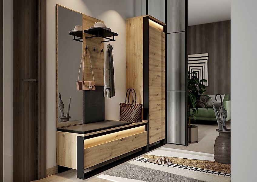yourhouse24 Garderoben-Set Garderobe QUANT mit Spiegel für das Vorzimmer LE günstig online kaufen
