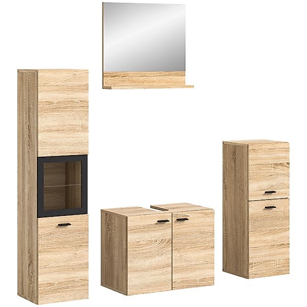 Badkombination m. Glasrahmen Schwarz 137 cm x 186 cm x 33 cm Sonoma Eiche günstig online kaufen