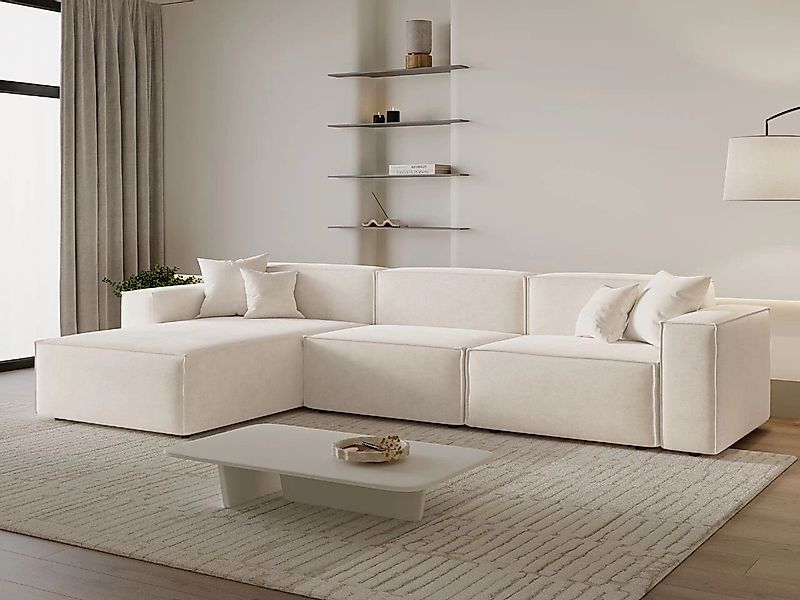 GrainGold Ecksofa L-Form ARIZONA - 265x180 cm, Creme, Links, Wellenfedern, günstig online kaufen