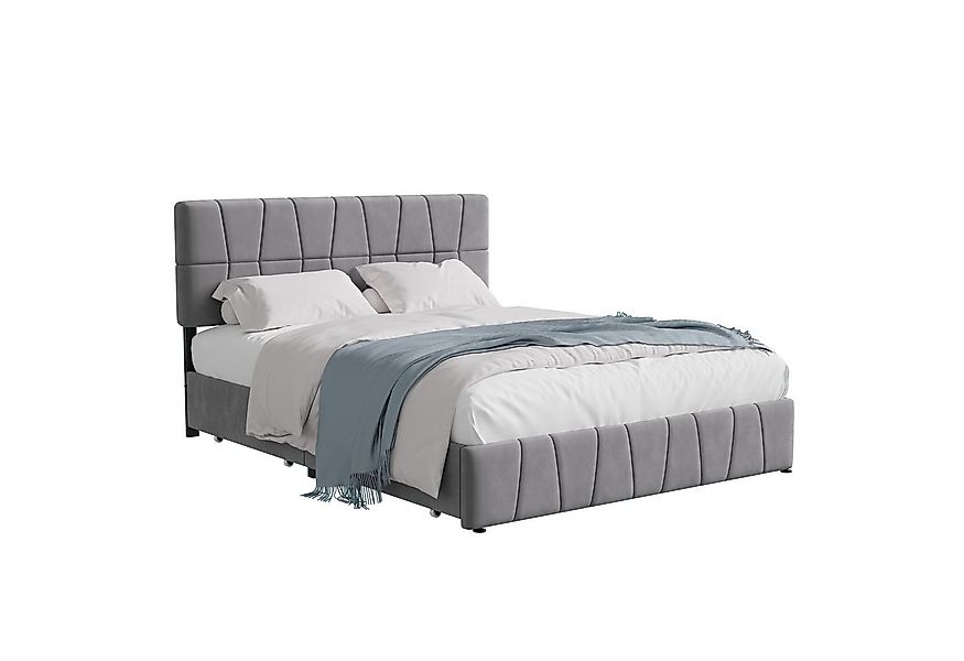 FUROKOY Stauraumbett Polsterbett Doppelbett mit 4 Schubladen (Grau Jugendbe günstig online kaufen