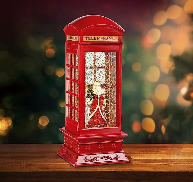 Schneelaterne Schneegestöber Beleuchtung Telefonzelle Weihnachtsmann Rot Wa günstig online kaufen