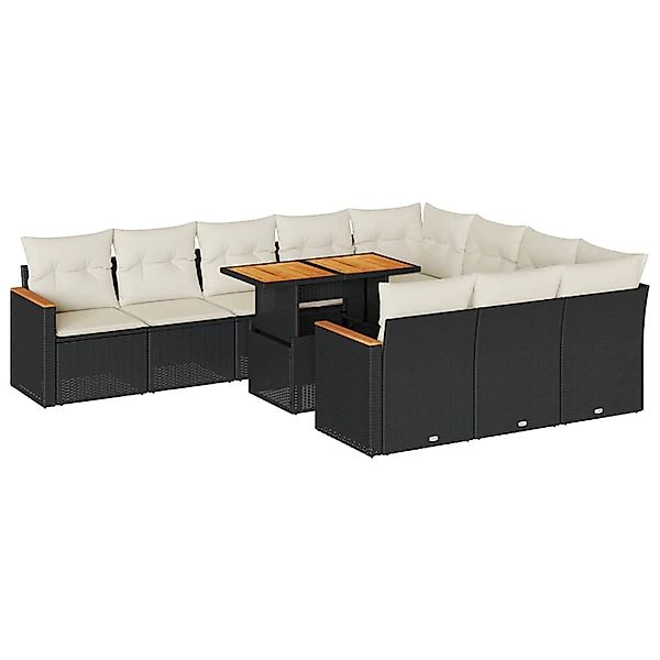 vidaXL 11-Tlg Garten-Sofagarnitur mit Kissen Schwarz Poly Rattan 3327535 günstig online kaufen