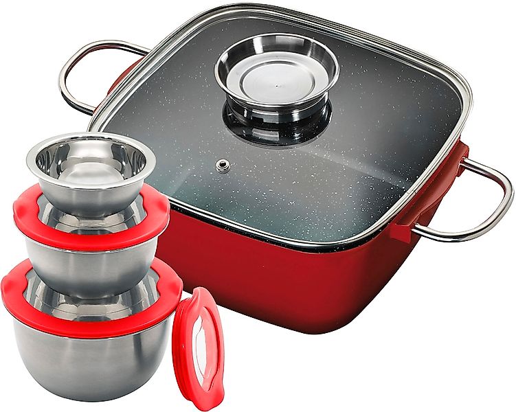 KING Bräter "4L" Set, 3 Schüsseln mit Deckeln: Ø17.5 Ø14.5 Ø12cm, 24x24cm A günstig online kaufen