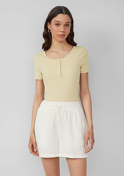 QS Kurzarmshirt Geripptes T-Shirt mit Knopfleiste günstig online kaufen