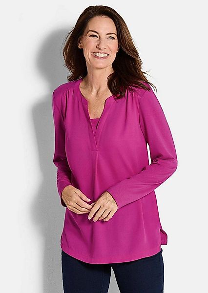 GOLDNER Shirtbluse Kurzgröße: Elegantes Chiffonshirt, Jersey-Details Langar günstig online kaufen