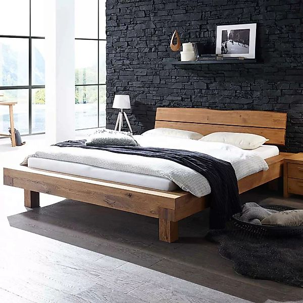 Doppelbett aus Wildeiche Massivholz Landhausstil günstig online kaufen