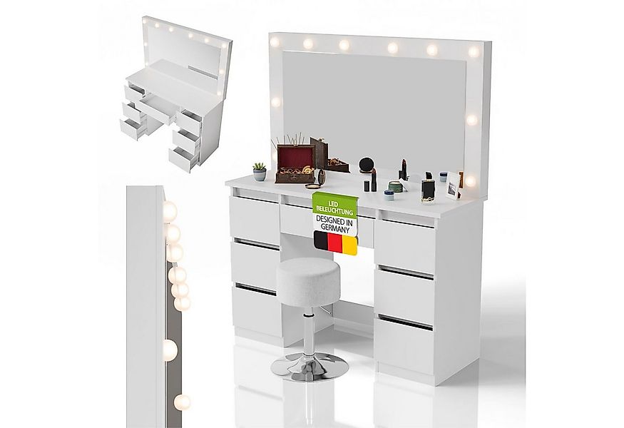 Juskys Schminktisch Lilia (2-St), LED-Beleuchtung, inklusive Hocker, viel S günstig online kaufen