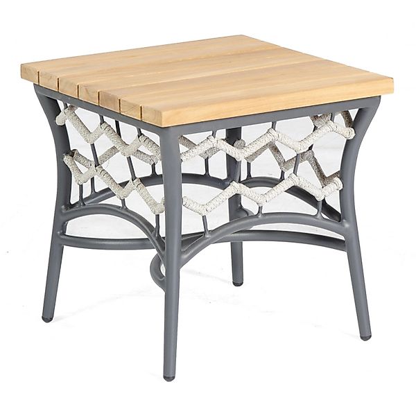 Natur24 Lounge-Tisch Yale Aluminium und Polyrope Silbergrau Rund mit Teakho günstig online kaufen