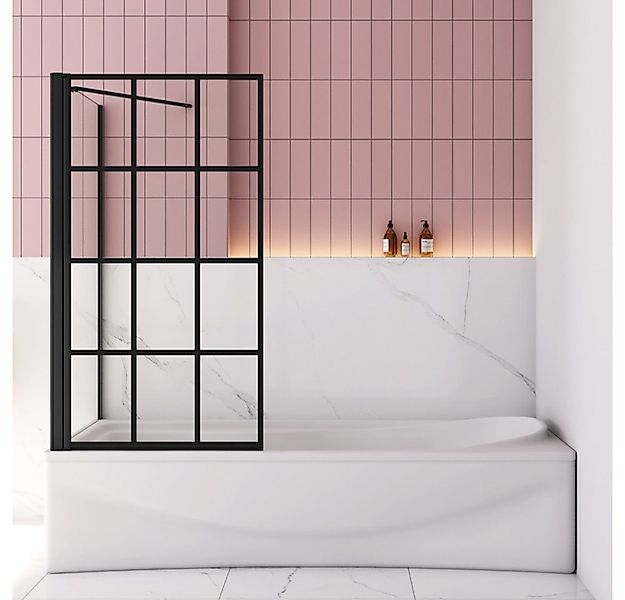 Aica Sanitär Badewannenaufsatz H:140cm 6 ESG Sicherheitsglas Schwarz Duscht günstig online kaufen